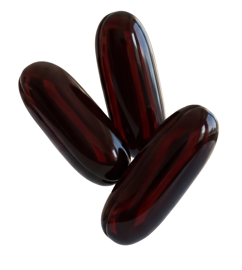 Three Membrane R2 black softgels — plant-based phospholipid and fatty acid formulation.